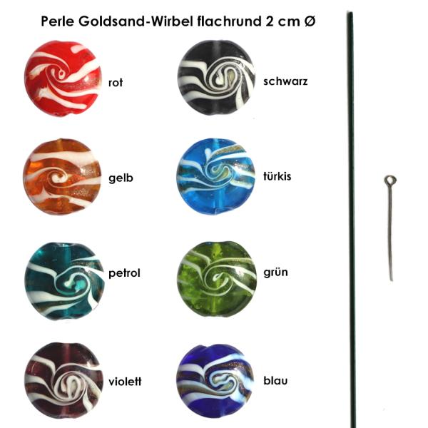 P156 Zubehör-Set "Lampwork-Perle Goldsand-Wirbel" flachrund 2 cm Ø